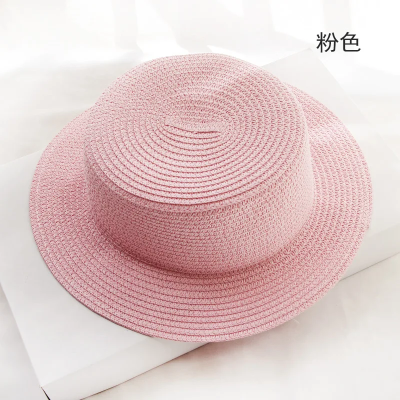 

2020 European American seaside Parent-child Summer New Women's Sun Hat Bucket cap beige Flat top Straw Hats Beach Caps Panama