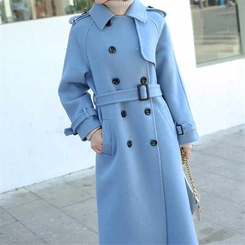 ALKMENE winter new double-faced cashmere coat women's long coat double-breasted woolen coat female cashmere coat