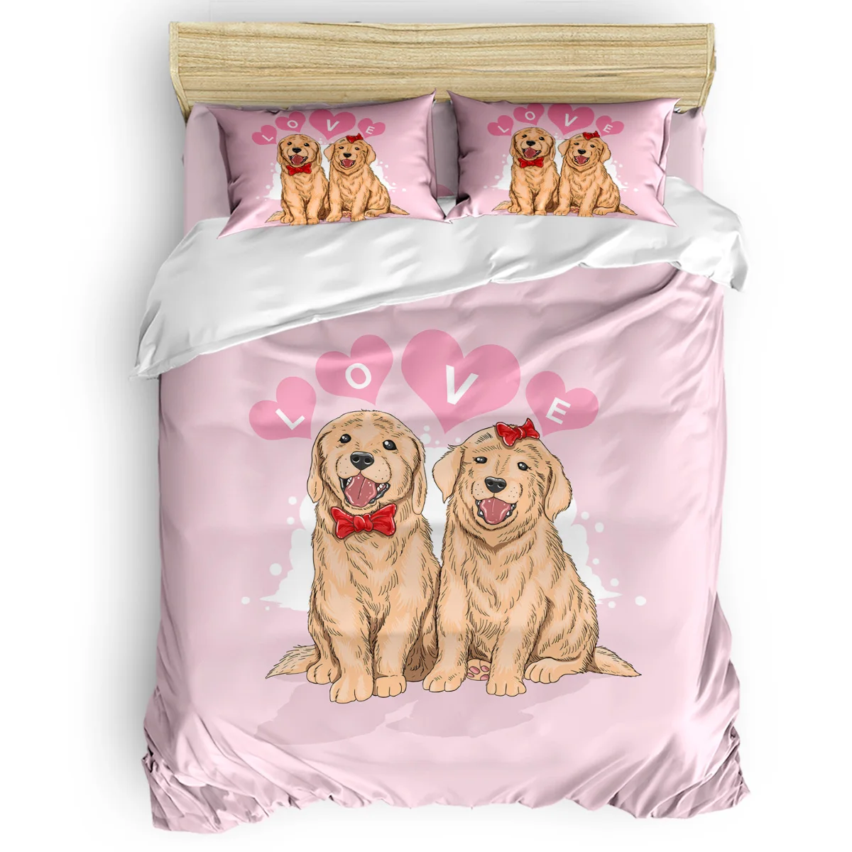 Valentine'S Day Pink Couple Pet Dog Pattern Duvet Cover Set 3/4pcs Bedding Bed Sheet Pillowcases | Дом и сад