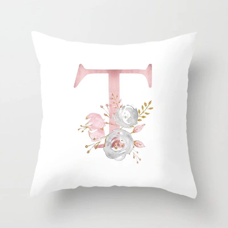 Modern Simple Rose Gold English Alphabet Rosa Floral Peach Skin Pillowcase 45*45 Throw Pillow Home Decor Pillowcov Cushion