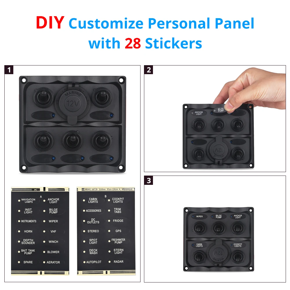 Truck Boat Switch Panel 12v 5 Gang Yacht Led Rocker Circuit Breaker Auto Car With Cigarette Lighter | Автомобили и мотоциклы