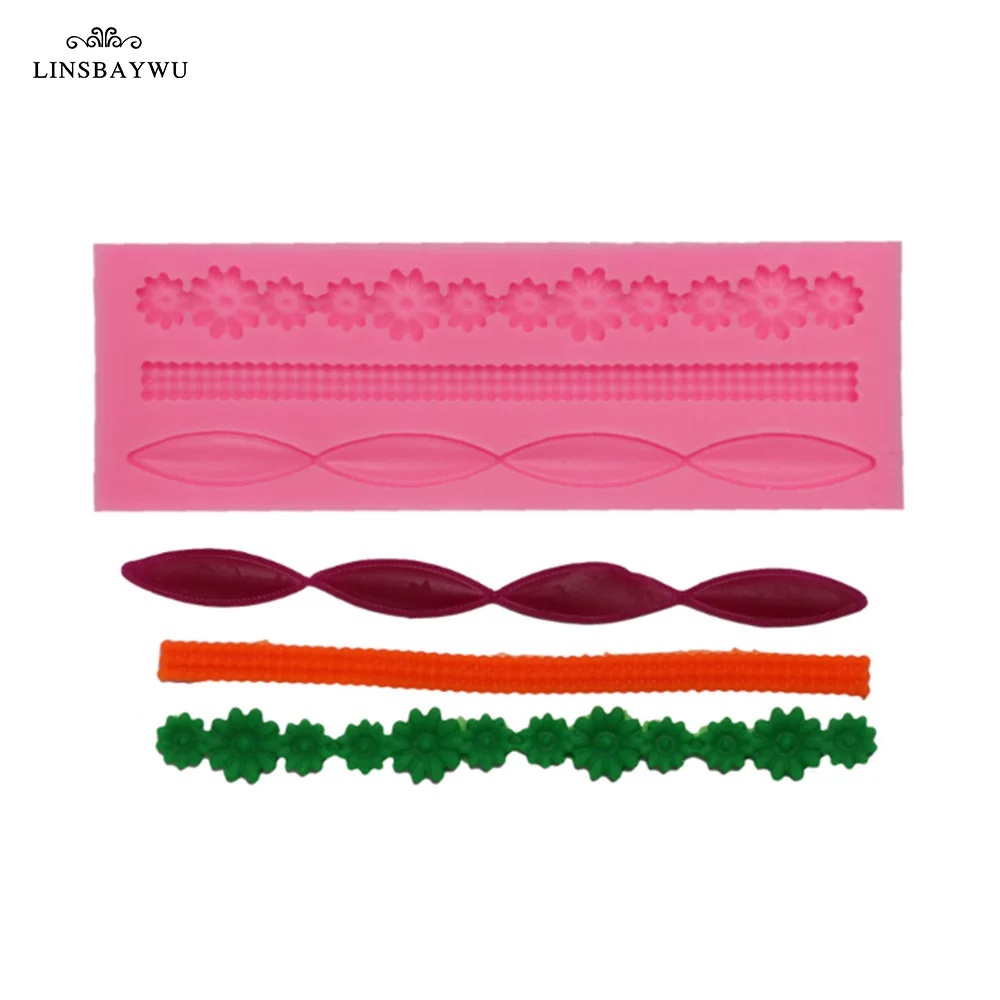 1 шт. 3D кружевная Цветочная цепочка из бисера силиконовая форма для помадки