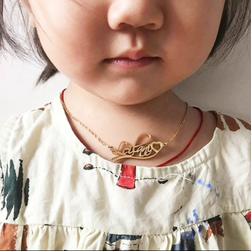 

Custom Baby Name Necklaces Pendants Stainless Steel Heart Ribbon Personalized Kids Children Necklace Childhood Gifts Jewelry