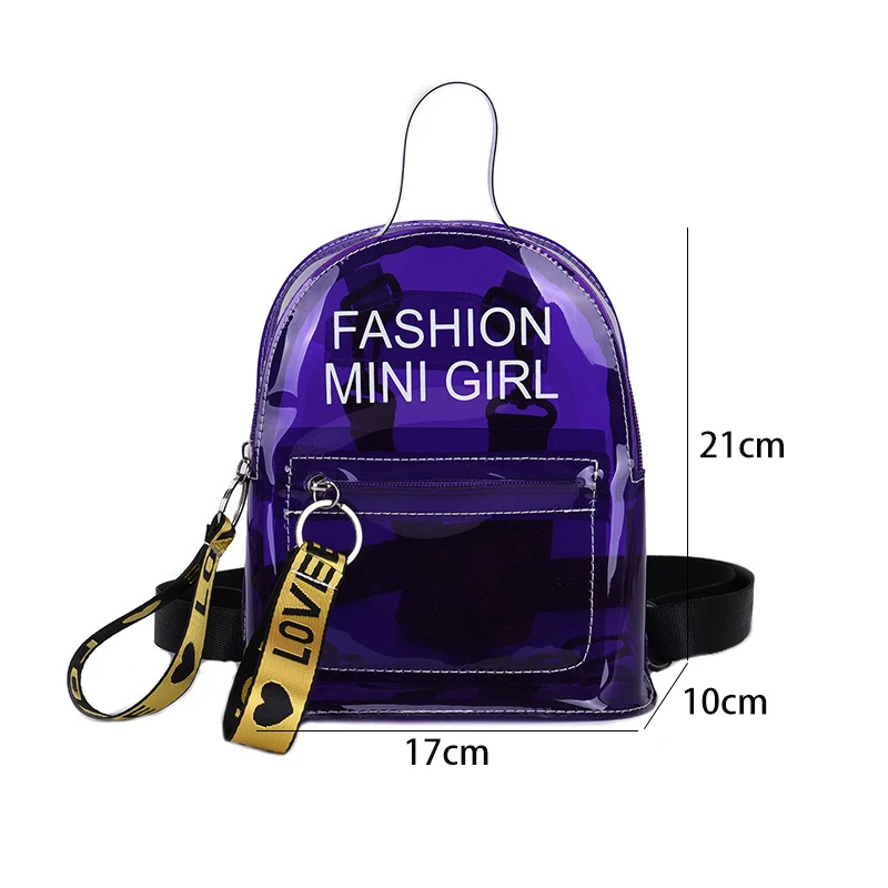 

2020 New Laser Transparent PVC Girls Shoulder Bag Fashion Solid Zipper Mini Backpack Teenager Students Jelly Plastic Small Bag
