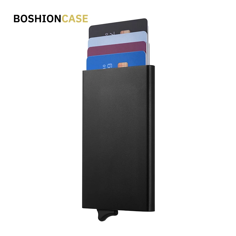 

BOSHION чехол RFID, Автоматический Металлический Чехол, большие кнопки, алюминиевый выдвижной противокражный тонкий бумажник