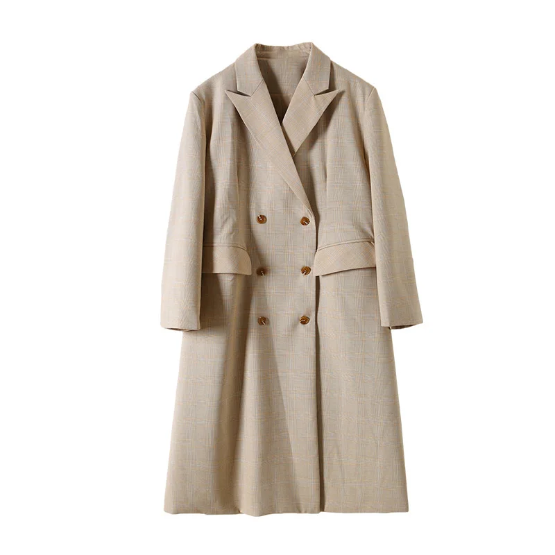 

2020 new women's long-style windcoat women's Korean version of the plaid temperament double-row buckle jacket wholesale agent