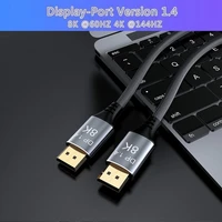 displayport1 4 cable ultra hd displayport 1 4 male to male nylon braided cable 8k60hz 4k144hz 32 4gbps hdp hdcp for pc laptop