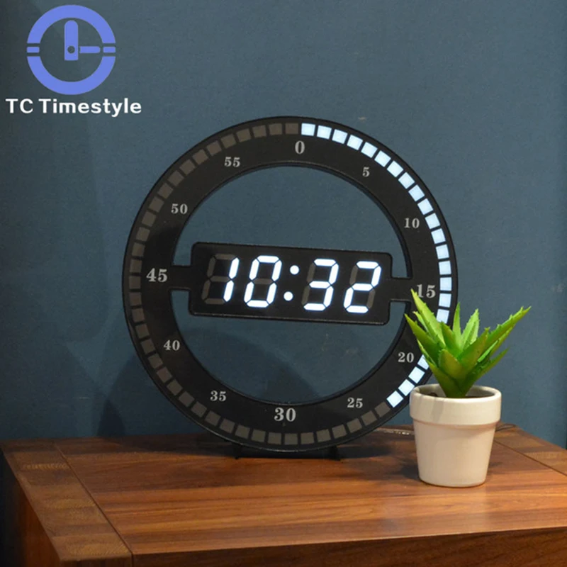 

LED Digital Wall Clock Modern Design Electronic Dimming Circular Photoreceptive Table Clocks For Home Decoration