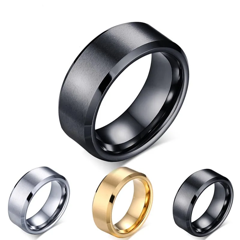 

8mm Double Bevel Titanium Steel Ring Men's Ring Scratch-Resistant Tungsten Steel Ring Business Titanium Jewelry Gift Accessories