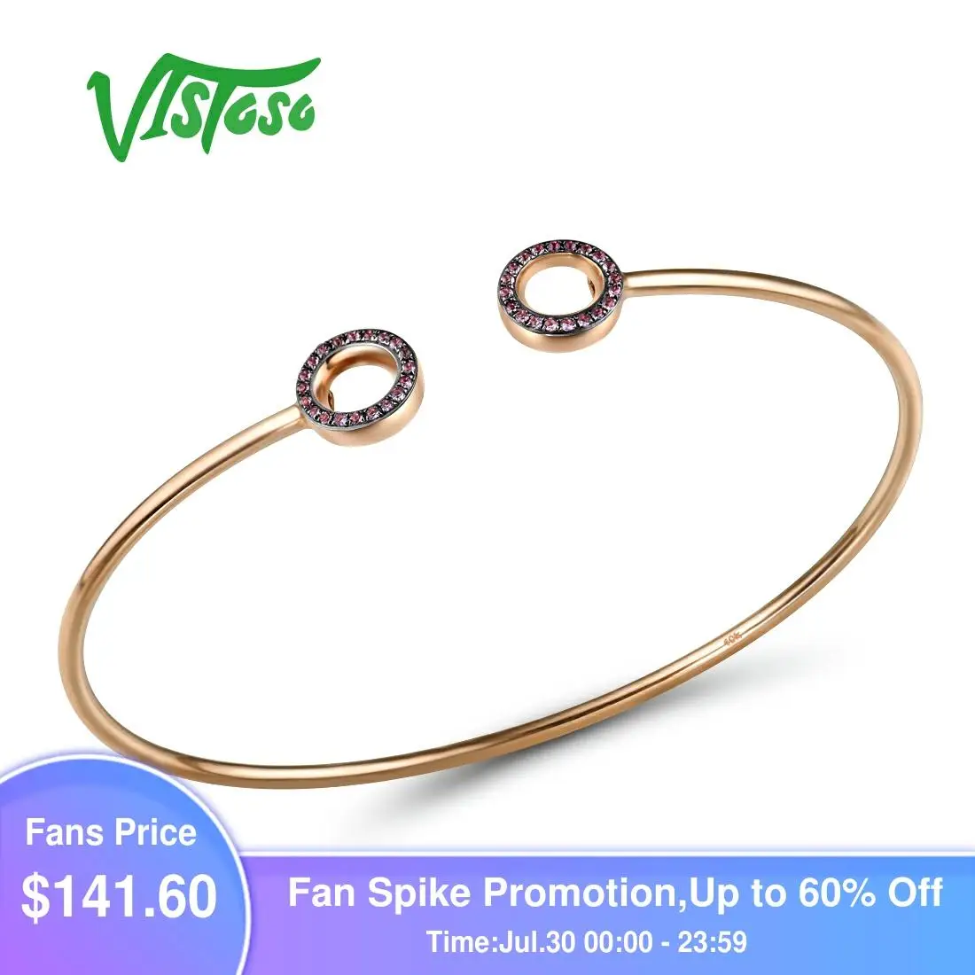 VISTOSO 9K 375 розовое золото блестящий настоящий Аметист уникальный браслет для леди