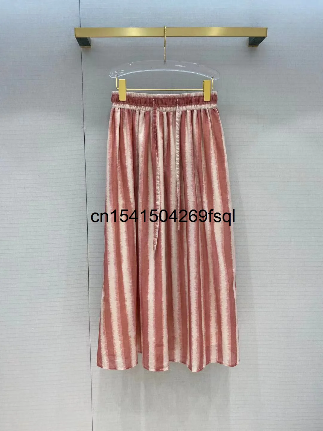 

New 2021 New Summer Autumn Runway Designers Fashion Elastic Waist Striped Print A-line Long Skirts Holiday Women