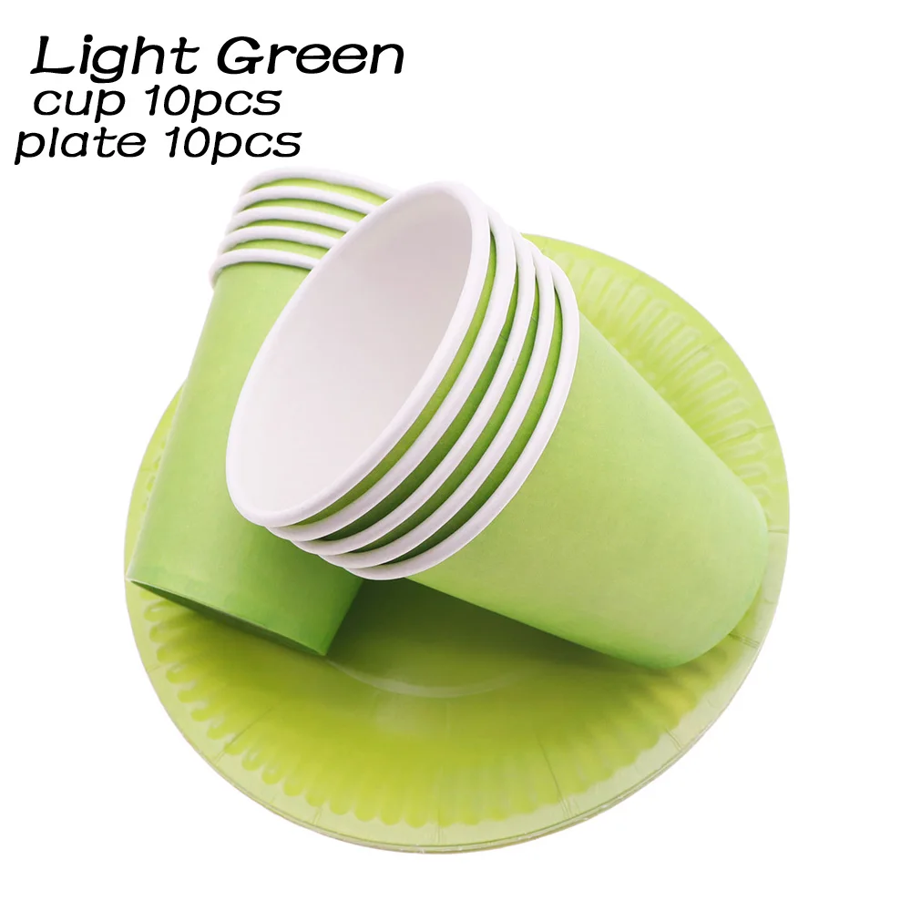 green 20pcs set Однотонные бумажные тарелки и стаканы, одноразовые столовые приборы, рождественские украшения для дня рождения, Детские Свадебные розовые украшения, подарок подружки невесты - Цвет: green 20pcs set