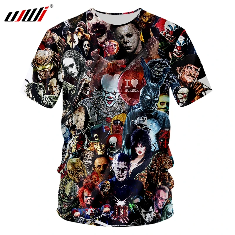 

UJWI Man Skull Horror Mask O Neck Tshirt Men's 3D Harajuku Oversized t Shirt Printed Cartoon Fitness T-shirt Factory direct sale