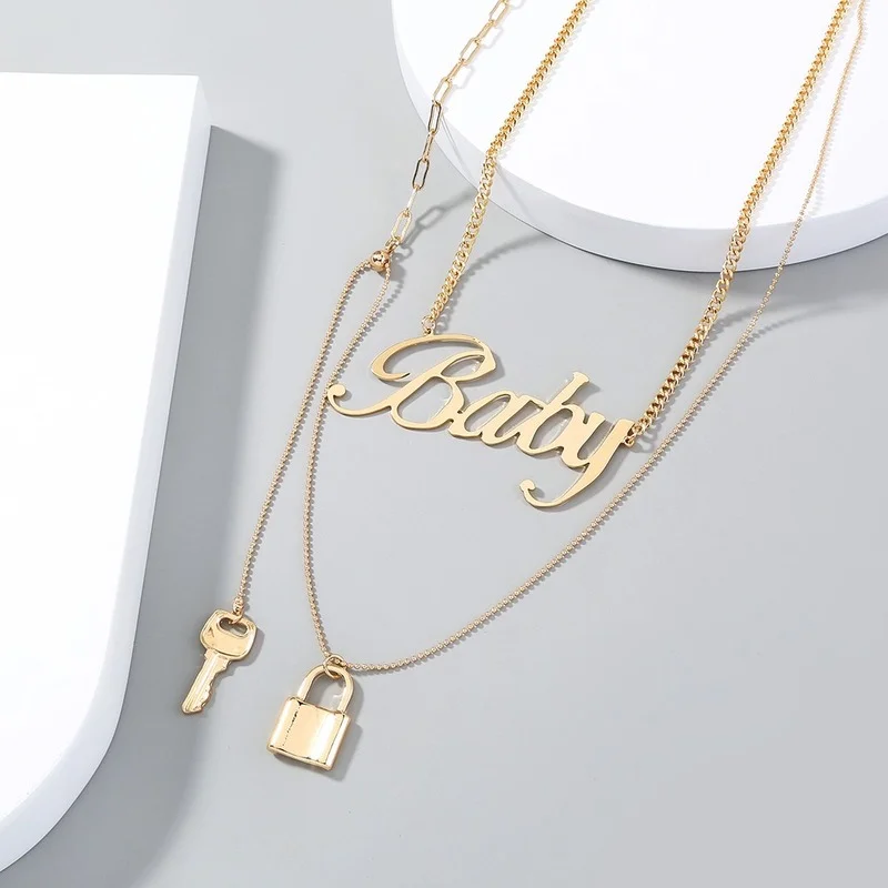 Niche Lock Key Metal Exaggerated Clavicle Chain Fashion Baby Letter Multi-layered Necklace Accessories | Украшения и аксессуары