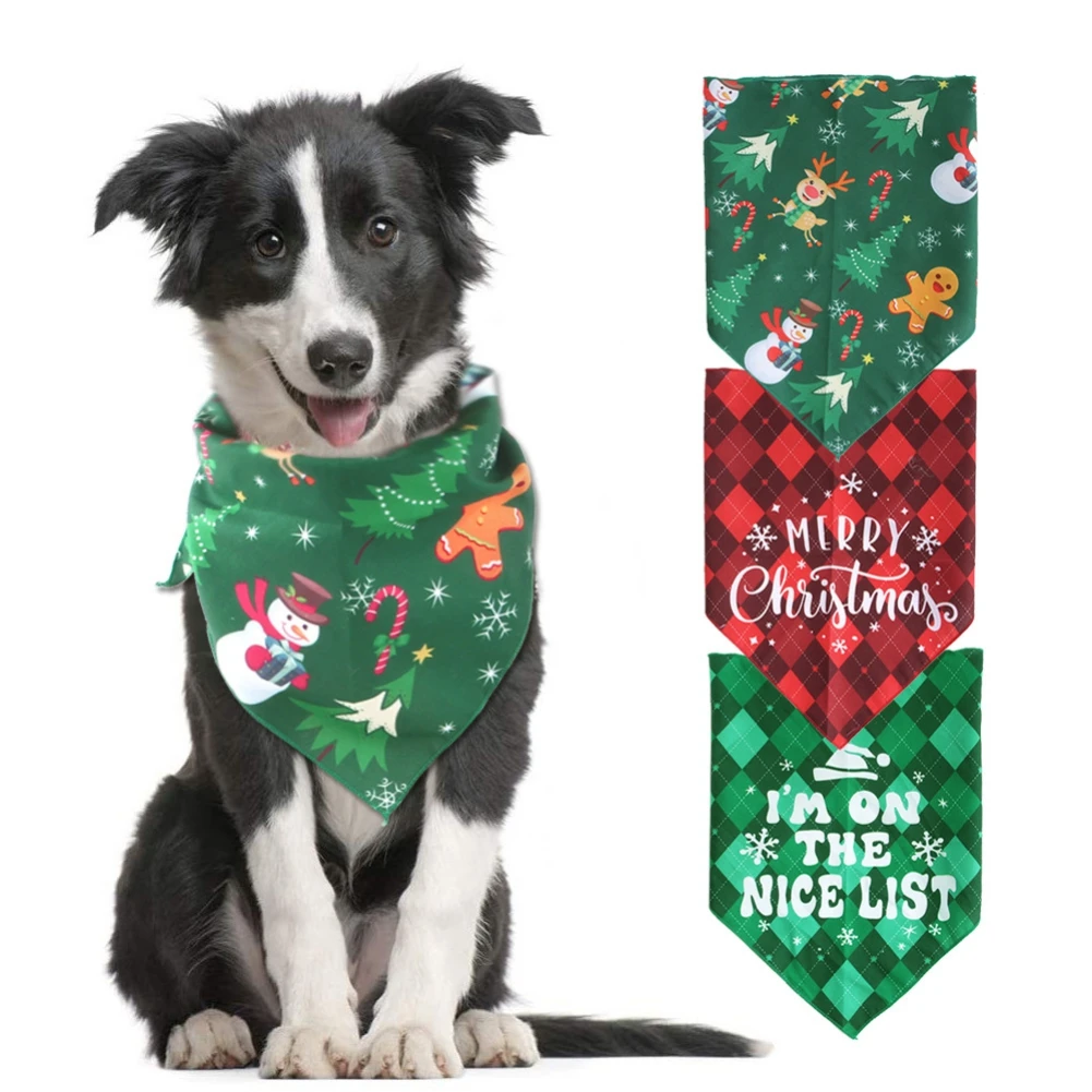 

Christmas Pet Dog Bandana Small Large Dog Bibs saliva Scarf Plaid Printing Kerchief Bow Tie Party Pet Grooming Accessories