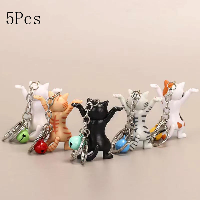 

5Pcs Dancing Cat Necklace Keychain Cartoon Attractive Kitten Ornament for Women Kids Funny Pendant Keychain Decoration Accessory