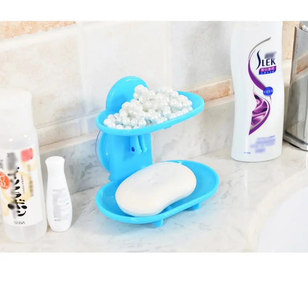 

Fashionable Double Layers Home Bathroom Soap Dishes Holder Rack Strong Suction Cup Type Soap Basket Tray Organizer