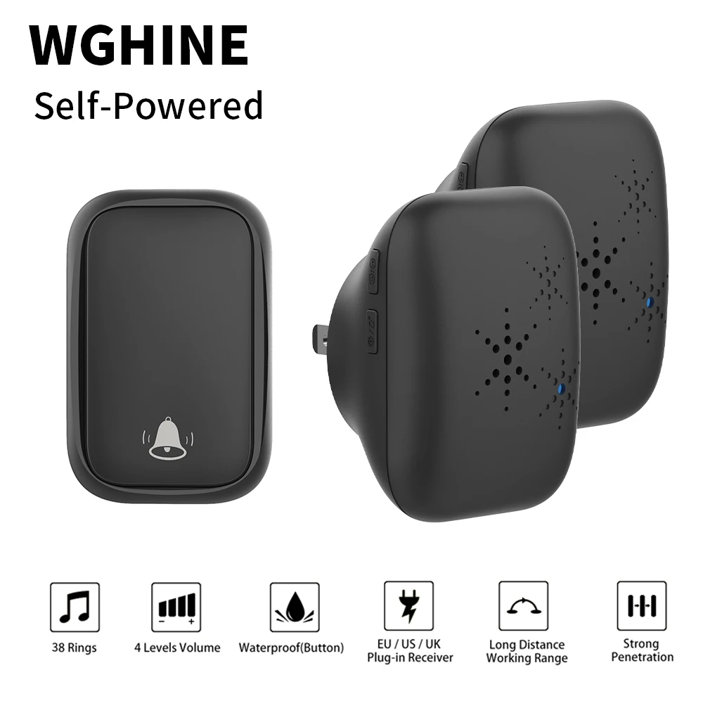 

WGHINE Outdoor Wireless Doorbell No Battery Waterproof Door Bell Home Security Welcome Doorbell Chimes Door Bell Pager