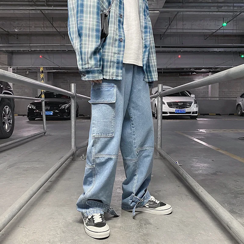 

Men Jeans Wide Leg Denim Pant Loose Straight Baggy Men's Jeans Streetwear Hip Hop Casual Harem pants S-5XL Neutral Trousers