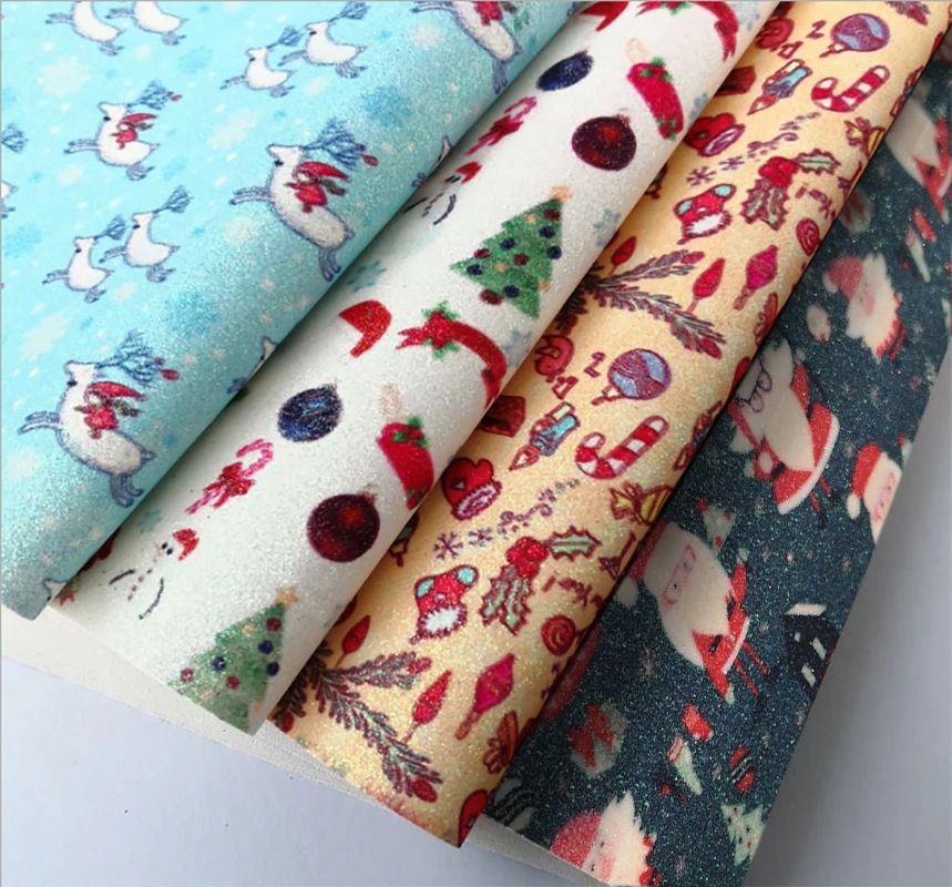 Блестящая блестящая Рождественская ткань из искусственной кожи для шитья