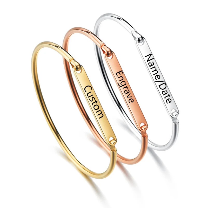 Простой браслет ELSEMODE из нержавеющей стали 316L с гравировкой имени для женщин