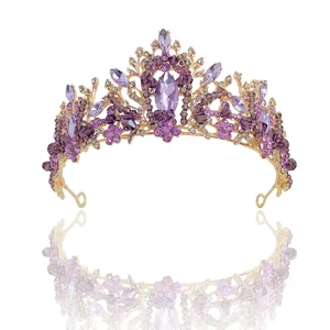 KMVEXO Bridal Crown Wedding Hair Accessories Purple Crystal Rhinestone Bride Tiaras and Crowns Headp