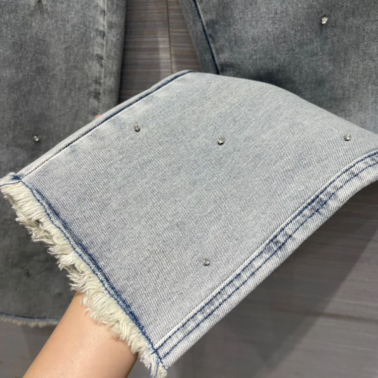 Spring/summer 2021 women's new temperament commute casual water drill decoration grinding edge straightened jeans