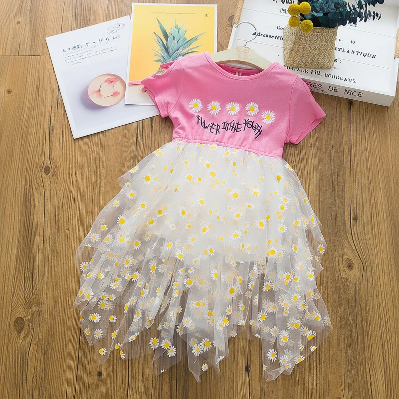 Детская одежда платье сетчатые Платья с коротким рукавом для девочек детские