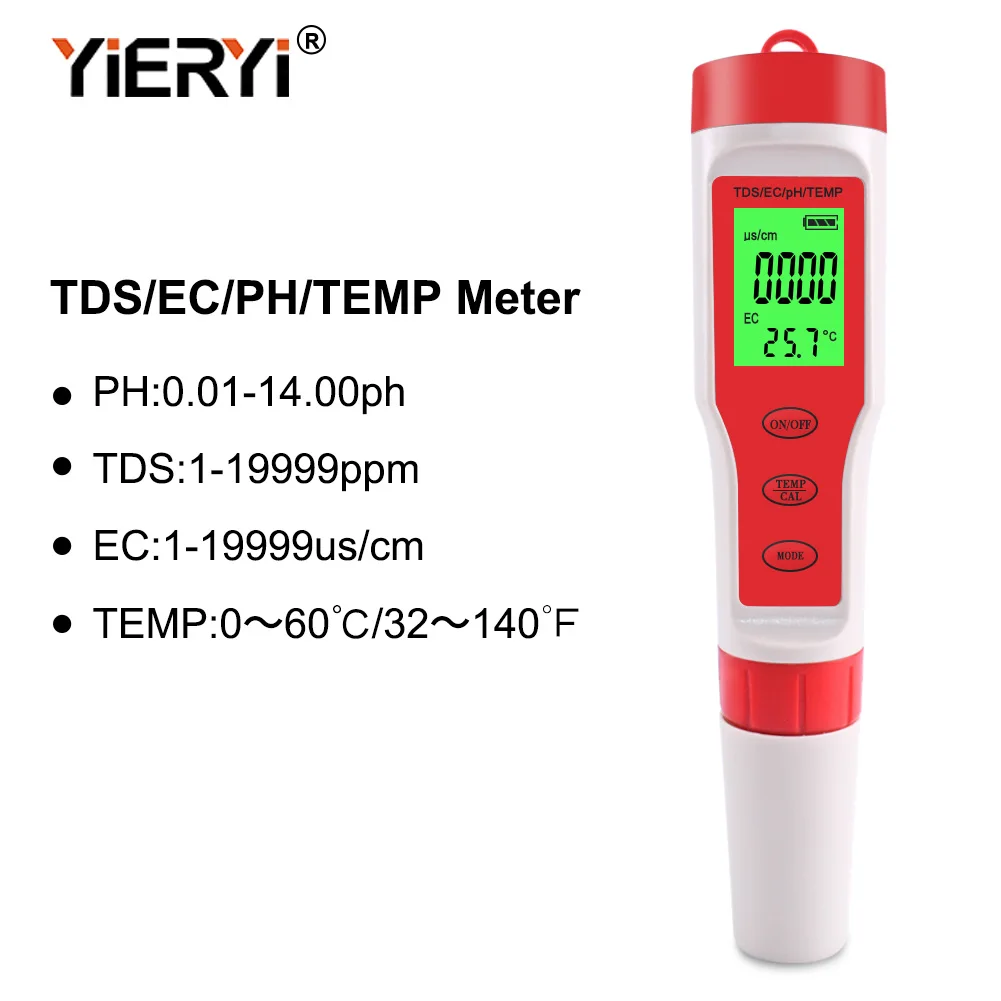 TDS рН-метр PH/TDS/EC/измеритель температуры Цифровой Измеритель Качества Воды Тестер для бассейнов, питьевой воды, аквариумов