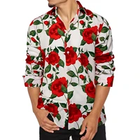 men casual printed shirts long sleeve hawaiian loose fit button down shirt for party holiday man artistic floral beach tops