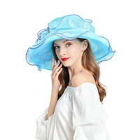 fashion sun hat blue fascinator summer hats for women elegant beach caps organza casual outdoor shade cap lady wide brim hat