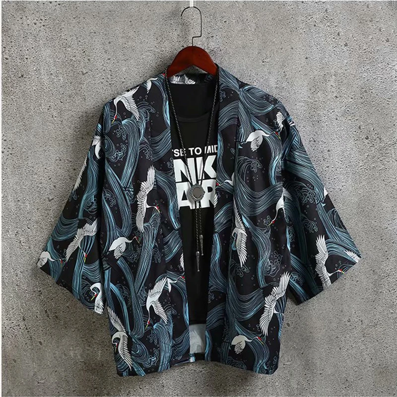 Женский кардиган в стиле Харадзюку летнее кимоно с принтом журавлей свободная