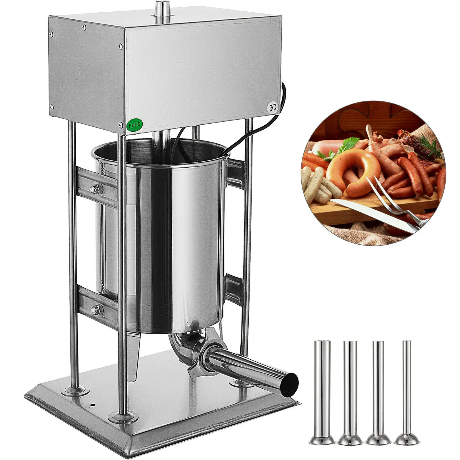 

Electric Sausage Filler Sausage Stuffer Maker Vertical Meat Mince Commercial Grade with 4 Filling Funnels (15L 33LB