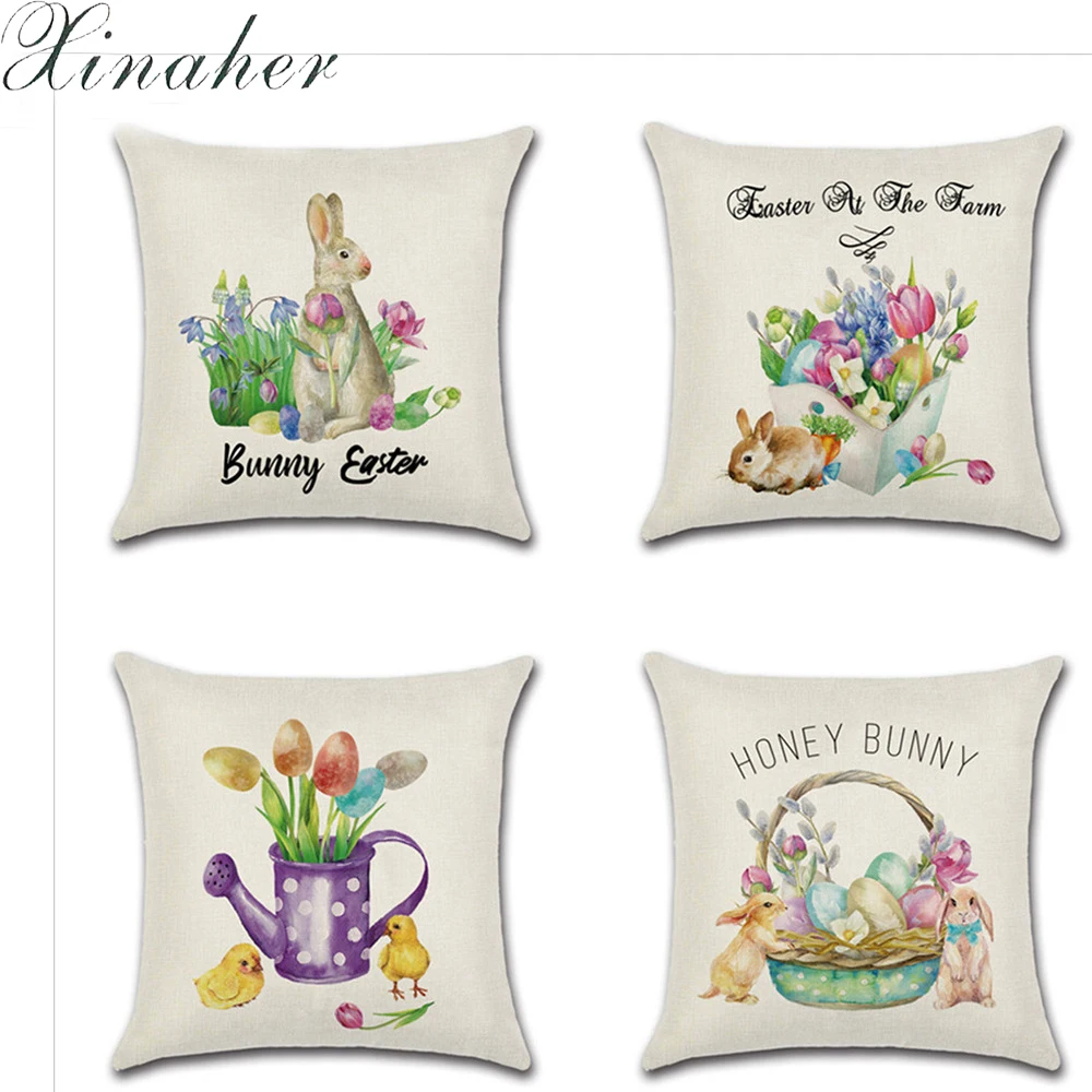 

Thanksgiving Digital Printed Plaid Rabbit and flowers Linen Pillow Case Cushion Cover Throw Pillow Car Home Pillowcase