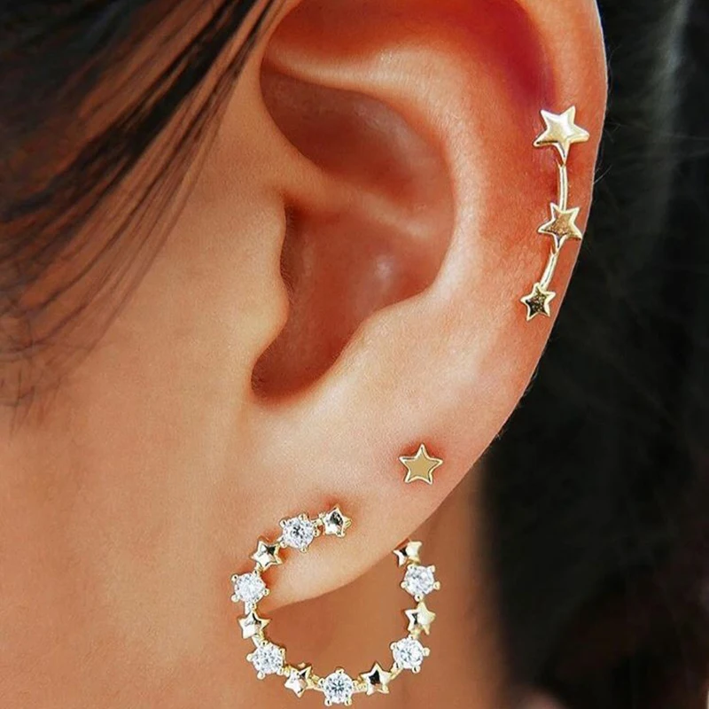 

YWZIXLN Clip Earrings Fashion Crystal Star Geometry Shape Earring Brincos Tortoise Jewelry For Women Wholesale E084