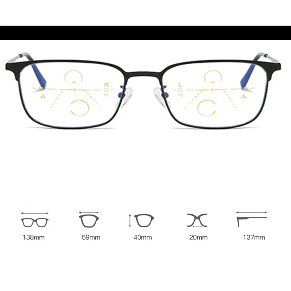 Очки для чтения с большими цветными линзами мужчин и женщин прогрессивным