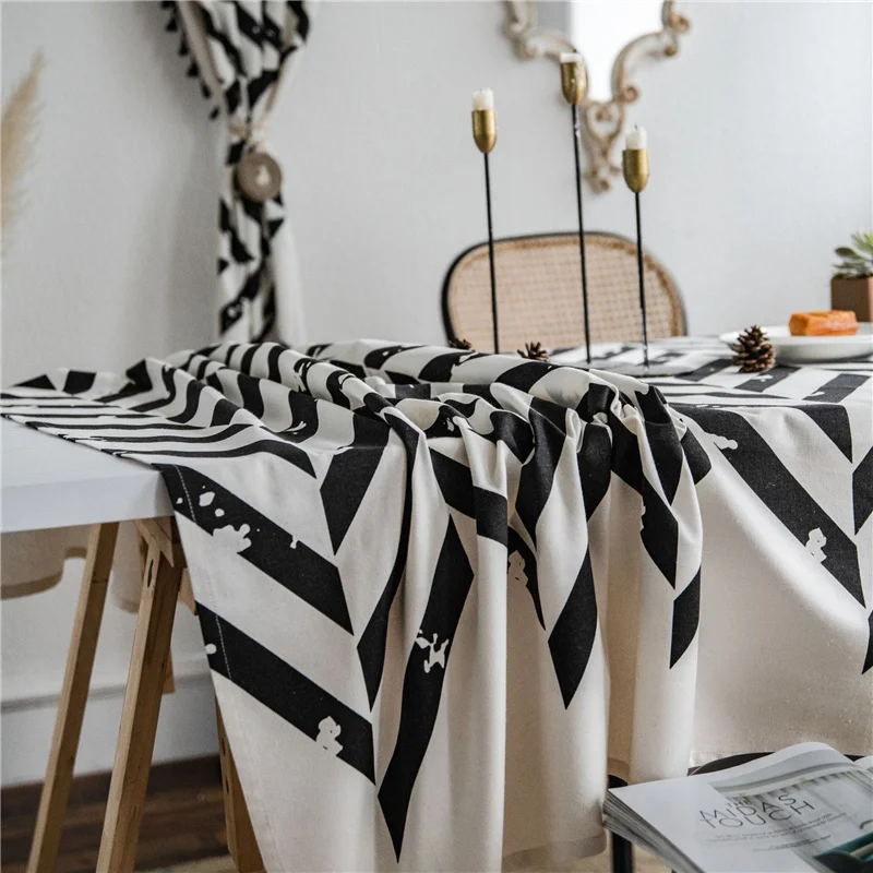 

Geometric Tablecloth Linen mantel mesa Black and White Table Cloth for Table Pastoral Fresh Table Cover nappe de table Geometric