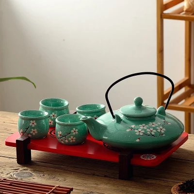 

Ceramic Hand-painted Japanese Style Tea Set And Wind Pot Home Living Room Large Beam Kungfu Tea Pot Cups Wedding Gift Teaware