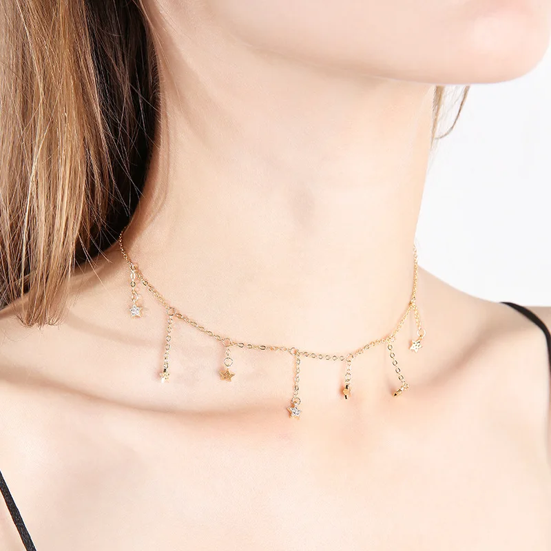 Новинка, Boho, женское колье золотого цвета, цепочка, ожерелье со стразами, с кисточками, Звездные бусины, Collana Kolye Bijoux Collares Mujer Collier Femme