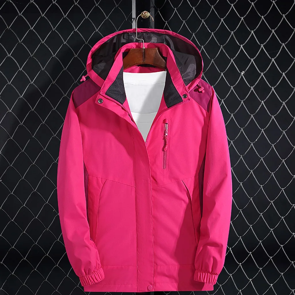 Hot Pink Повседневная ветровка, водонепроницаемая куртка, капюшон, съемная зимняя куртка для женщин, для пешего туризма, для улицы, спортивная куртка, дождевик, Corta Vento - Цвет: Hot Pink