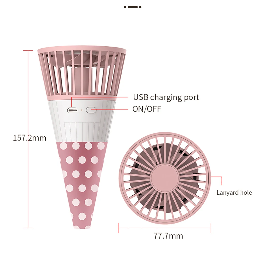 

Hands Free Portable Mini Fan Rechargeable Hand-held Ice Cream Shape USB Air Cooler Personal Fan for Outdoor Home Office Travel