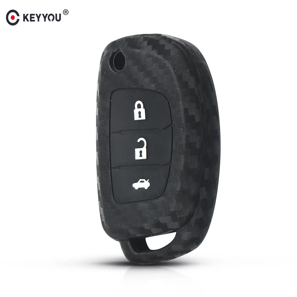 

KEYYOU Carbon Fiber Silicone Key Case Flip Cover For Hyundai Sonata Fe Avante Porter Grandeur Sonata Santafe i30 Solaris ix35