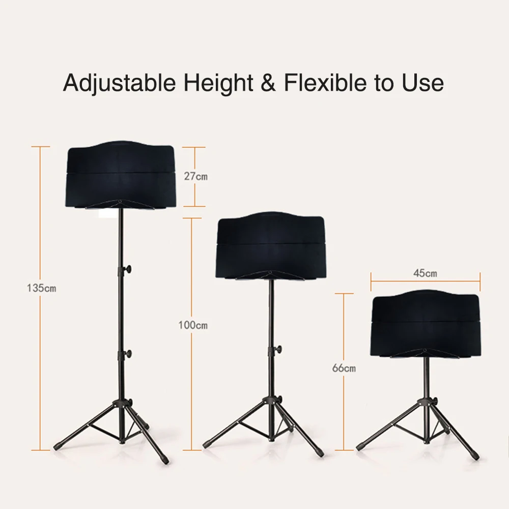 

Folding Portable Sheet Music Stand Shelf Kit 66-135cm Adjustable Height with Carry Bag Black for Saxopone Violin Guitar Practice