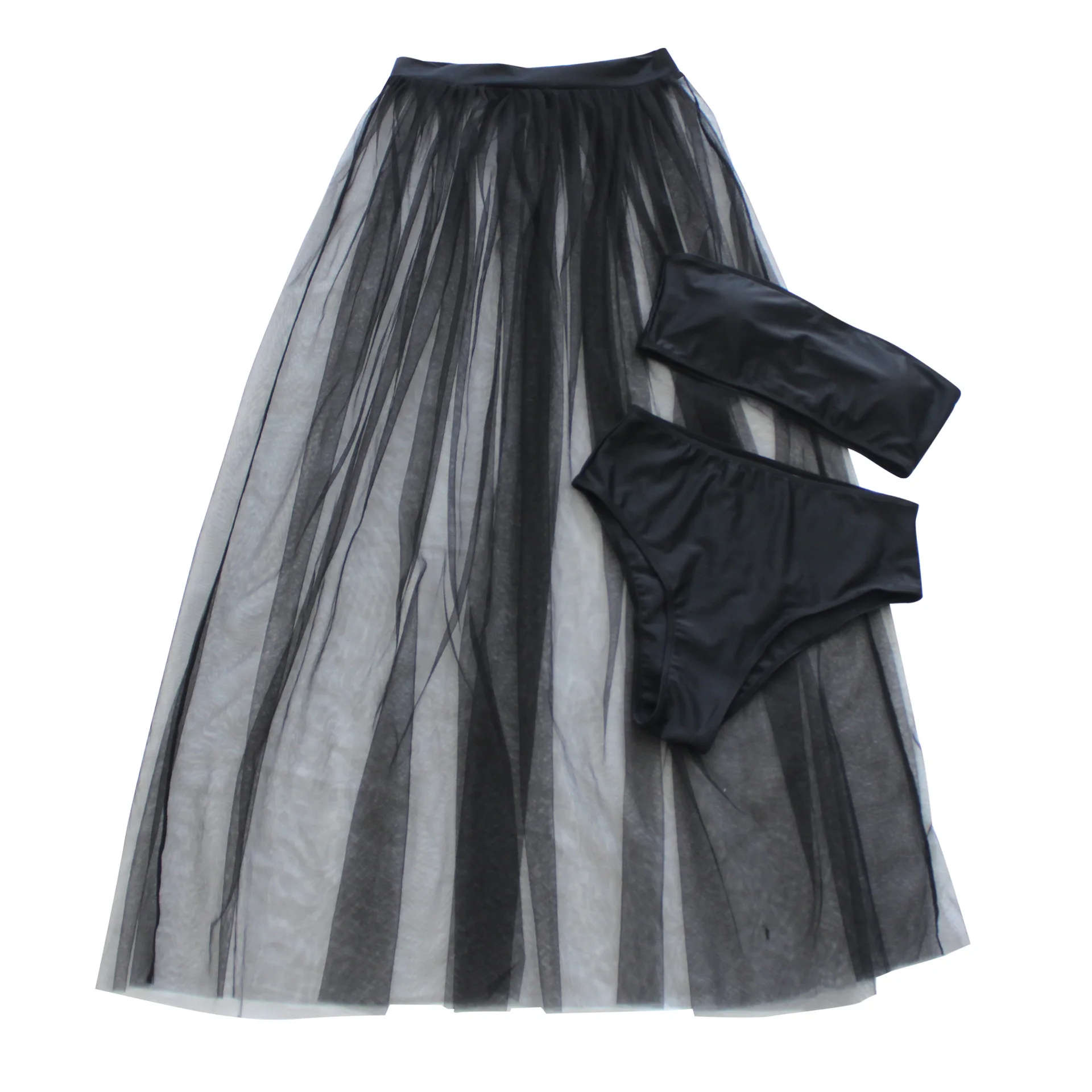 

2021 Swimsuit Bikini New Split Swimsuit Three-piece Swimsuit Beach Skirt Mesh Fluorescent Tube Top Swimsuit