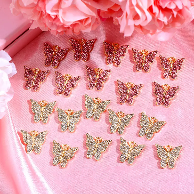 

10Pcs/set Bling Rhinestone Butterfly Charms Gold Silver Color Crystal Animal Pendant DIY Earrings Necklaces Jewelry Accessories