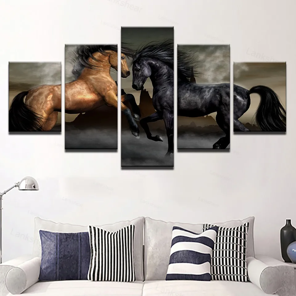 

Prints Poster Wall Modular Picture Modern Paintings 5 Panel Animal Horses Canvas Art Home Decoration Living Room Artwork