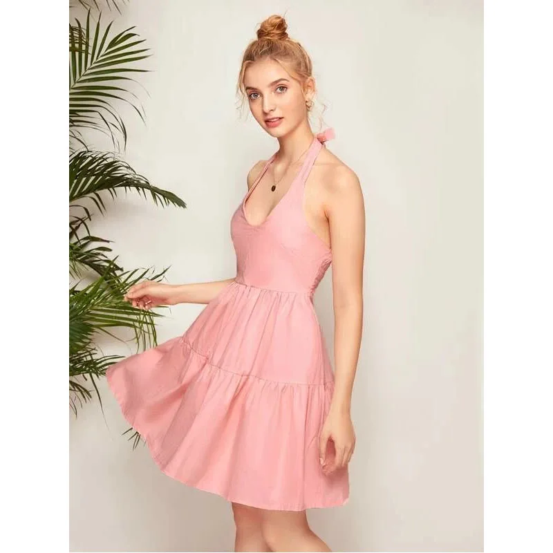 2020 новое платье женское летнее Холтер Бохо сексуальное с v-образным вырезом