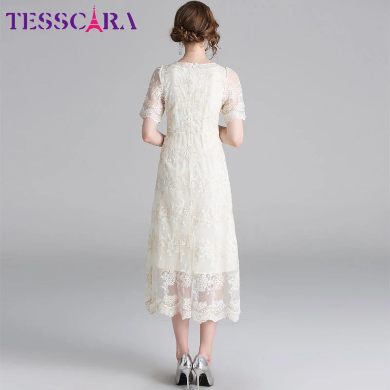 Женское Сетчатое платье TESSCARA длинное дизайнерское с цветочной вышивкой для