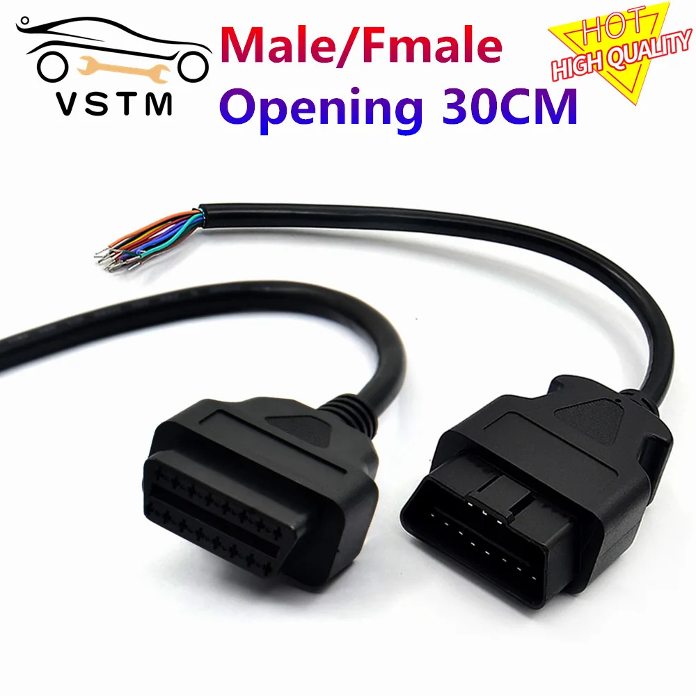 

2023 NEW 30CM 16 Pin Car Diagnostic Interface Tool Adapter OBD2 16pin Female Connector To Extension Male Opening OBDII Cable