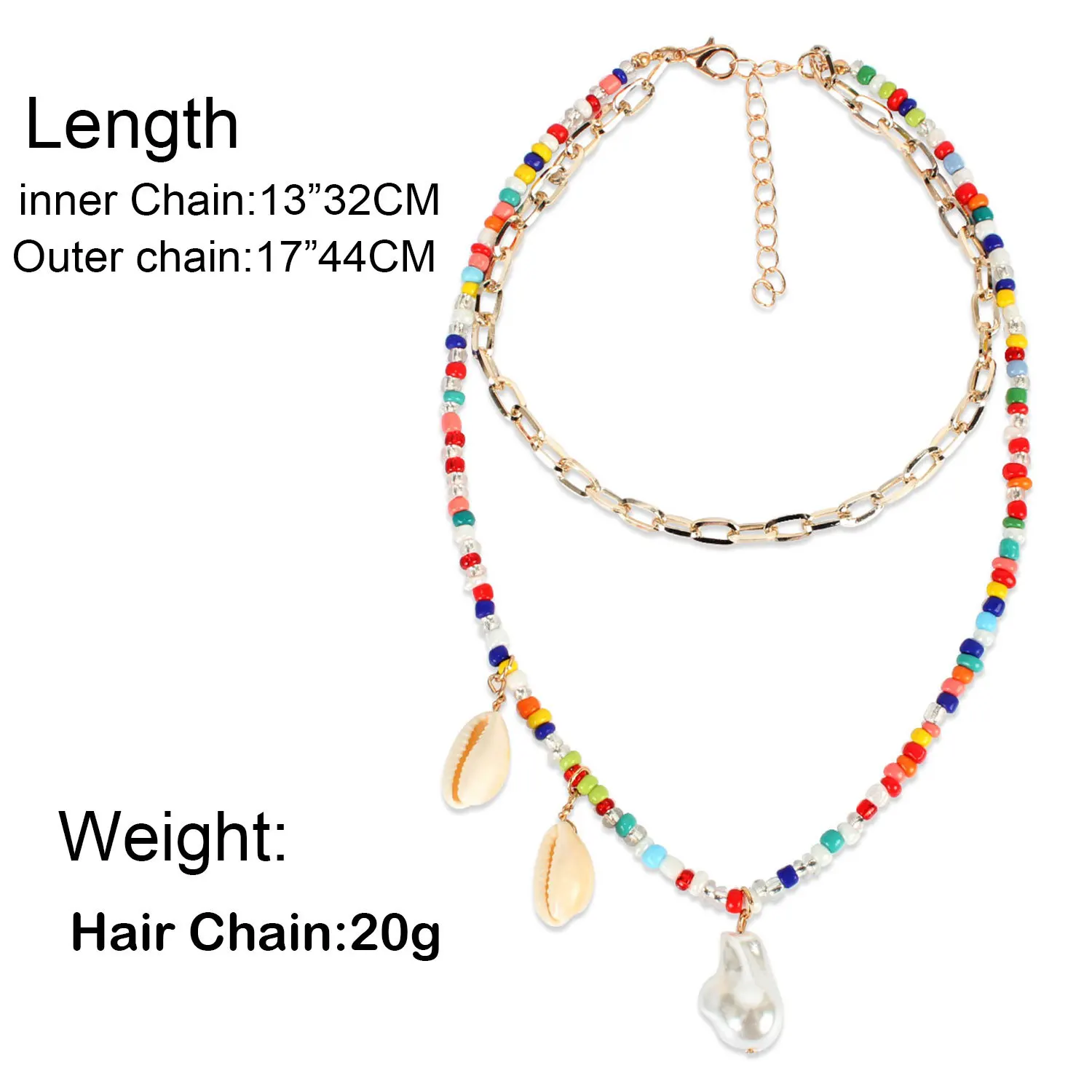 Летние модные аксессуары Пляжное ожерелье с разноцветными бусинами из ракушек